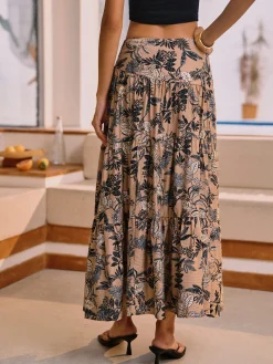 Sale Herbal Harmony Plant Print Split Maxi Skirt Skirts|Bottoms