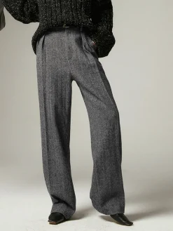 Hot Herringbone Pockets Wide Leg Dress Pants Wide Leg|Pants