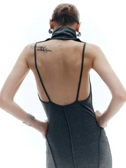 Outlet High Neck Backless Solid Dress Casual Dresses|Work Dresses