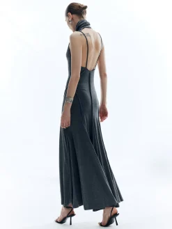 Outlet High Neck Backless Solid Dress Casual Dresses|Work Dresses