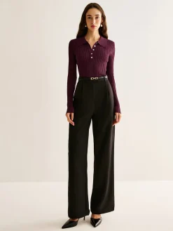Clearance High Stretch Lapel Knit Top Sweater Tops|Sweaters & Cardigans
