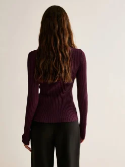 Clearance High Stretch Lapel Knit Top Sweater Tops|Sweaters & Cardigans
