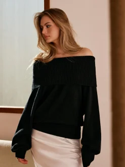 Clearance High Stretch Off-Shoulder Shift Sweater Sweater Tops|Sweaters & Cardigans