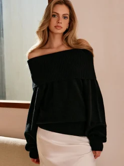 Clearance High Stretch Off-Shoulder Shift Sweater Sweater Tops|Sweaters & Cardigans