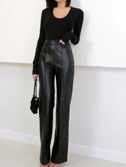 Outlet High Waist Faux Leather Pants Pants|Bottoms
