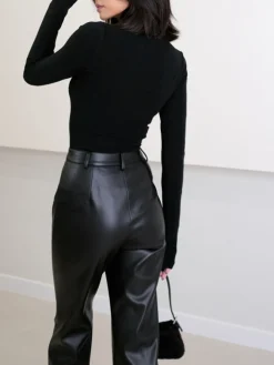 Outlet High Waist Faux Leather Pants Pants|Bottoms