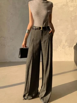 Discount High Waist Pleated Pants Without Belt Pants|Bottoms