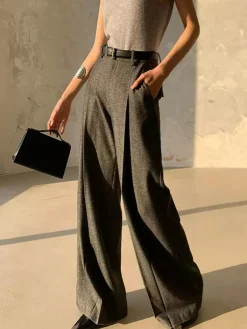 Discount High Waist Pleated Pants Without Belt Pants|Bottoms