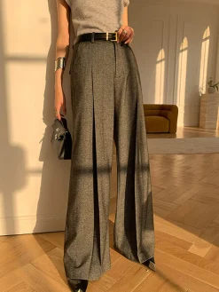 Discount High Waist Pleated Pants Without Belt Pants|Bottoms