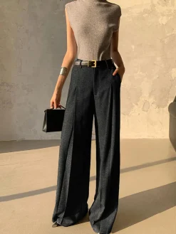 Discount High Waist Pleated Pants Without Belt Pants|Bottoms