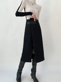 Clearance High Waist Tweed Asymmetric Wrap Midi Skirt Skirts|Bottoms