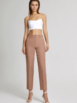 High Waisted Cropped Skinny Straight Leg Trousers Pants|Bottoms