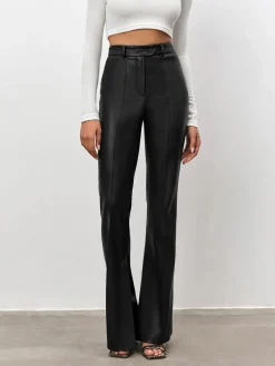 Clearance High Waisted Leather Straight Leg Flare Pants Pants|Bottoms