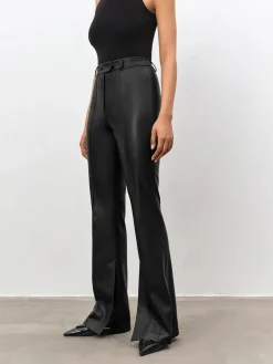 Clearance High Waisted Leather Straight Leg Flare Pants Pants|Bottoms