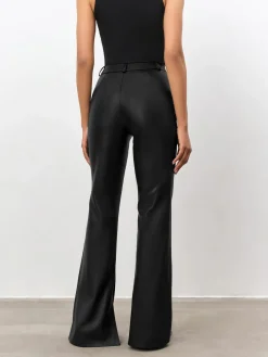 Clearance High Waisted Leather Straight Leg Flare Pants Pants|Bottoms