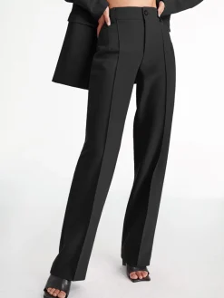 Clearance High Waisted Pleat Front Solid Colored Straight Leg Trousers Wide Leg|Pants