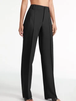 Clearance High Waisted Pleat Front Solid Colored Straight Leg Trousers Wide Leg|Pants