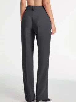Clearance High Waisted Pleat Front Solid Colored Straight Leg Trousers Wide Leg|Pants