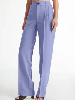 Clearance High Waisted Pleat Front Solid Colored Straight Leg Trousers Wide Leg|Pants