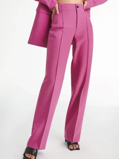 Clearance High Waisted Pleat Front Solid Colored Straight Leg Trousers Wide Leg|Pants