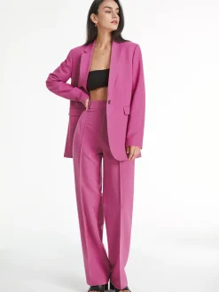 Clearance High Waisted Pleat Front Solid Colored Straight Leg Trousers Wide Leg|Pants
