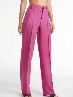 Clearance High Waisted Pleat Front Solid Colored Straight Leg Trousers Wide Leg|Pants