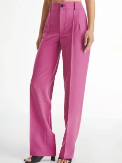 Clearance High Waisted Pleat Front Solid Colored Straight Leg Trousers Wide Leg|Pants