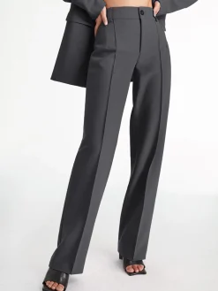 Clearance High Waisted Pleat Front Solid Colored Straight Leg Trousers Wide Leg|Pants