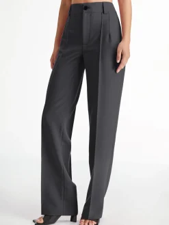 Clearance High Waisted Pleat Front Solid Colored Straight Leg Trousers Wide Leg|Pants