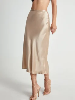 Hot High Waisted Satin Flowy Midi Skirt Skirts|Bottoms