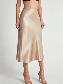 Hot High Waisted Satin Flowy Midi Skirt Skirts|Bottoms