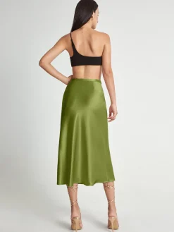 Hot High Waisted Satin Flowy Midi Skirt Skirts|Bottoms