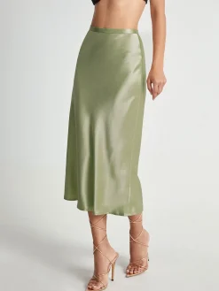 Hot High Waisted Satin Flowy Midi Skirt Skirts|Bottoms