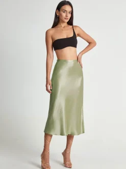 Hot High Waisted Satin Flowy Midi Skirt Skirts|Bottoms