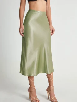 Hot High Waisted Satin Flowy Midi Skirt Skirts|Bottoms