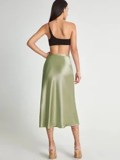 Hot High Waisted Satin Flowy Midi Skirt Skirts|Bottoms