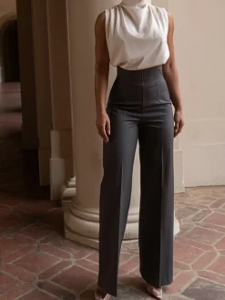 Clearance High Waistline Straight Leg Pants Pants|Bottoms