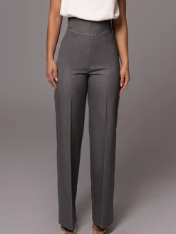 Clearance High Waistline Straight Leg Pants Pants|Bottoms
