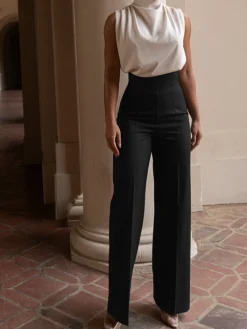Clearance High Waistline Straight Leg Pants Pants|Bottoms
