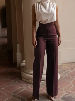 Clearance High Waistline Straight Leg Pants Pants|Bottoms