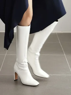 High-Heel Square Toe Knee-High Boots Shoes|Accessories