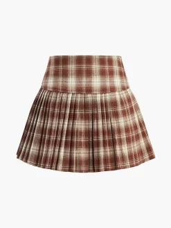 Best High-Waist Checked Pleated Skirt Skirts|Bottoms