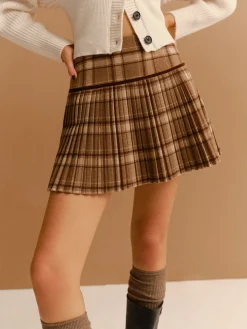 Outlet High-Waist Checked Pleated Mini Skirt Bottoms