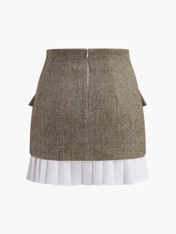 High-Waist Chevron Pleated Zipper Panel Skirt Bottoms