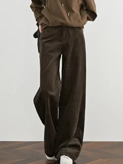 Online High-Waist Corduroy Draped Pants Pants|Bottoms