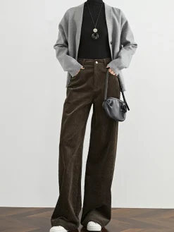 Online High-Waist Corduroy Draped Pants Pants|Bottoms