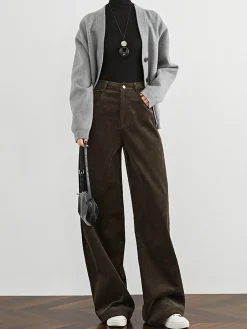 Online High-Waist Corduroy Draped Pants Pants|Bottoms
