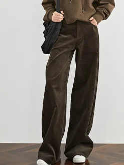 Online High-Waist Corduroy Draped Pants Pants|Bottoms