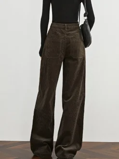 Online High-Waist Corduroy Draped Pants Pants|Bottoms