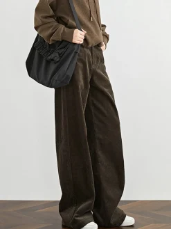 Online High-Waist Corduroy Draped Pants Pants|Bottoms